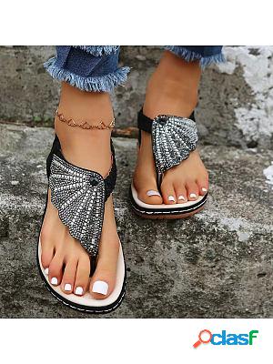 Women's Glass Rhinestone Braided Flip Wedge Sandals