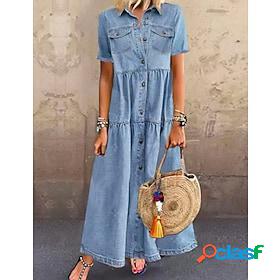 Womens Shift Dress Denim Shirt Dress Denim Maxi long Dress