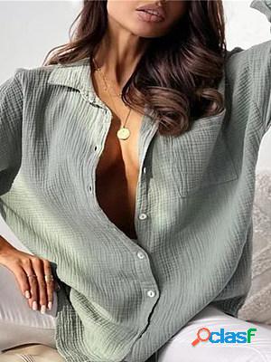 Womens Solid Pocket Long Sleeves Blouses